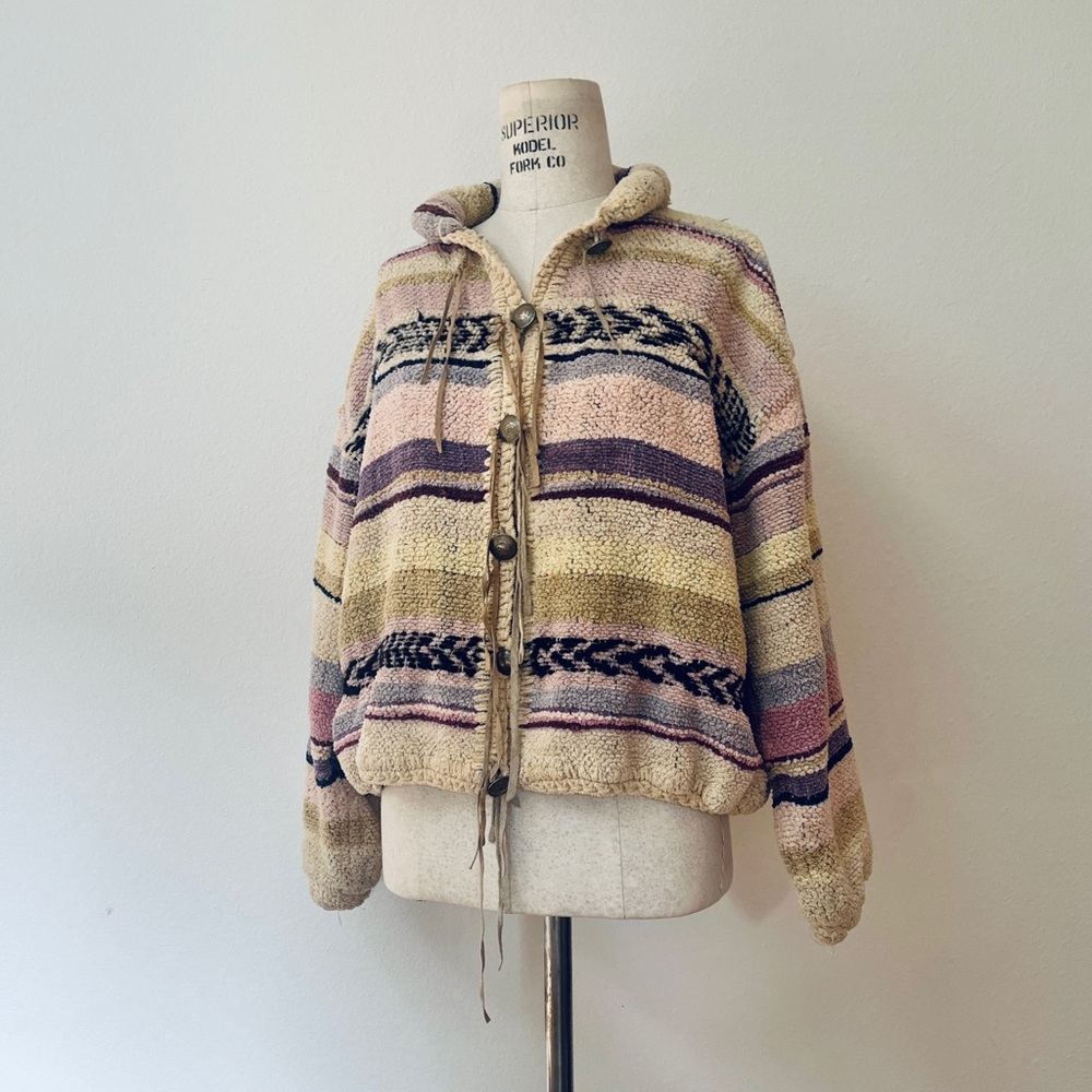 Southwestern Fiber Artist Textured Knit Sweater Coat Cardigan